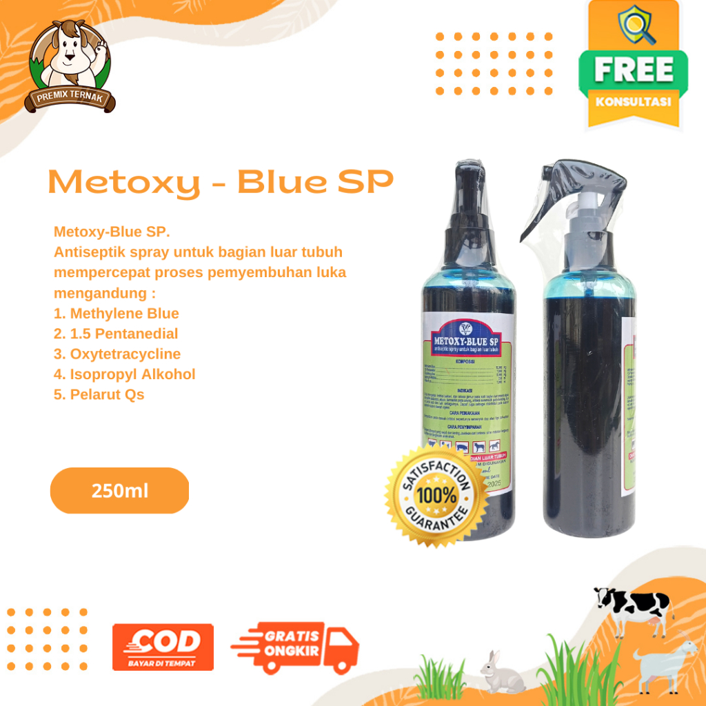 METOXY BLUE 250ml - Obat Luka Hewan Spray - Obat Luka Kulit LSD Sapi