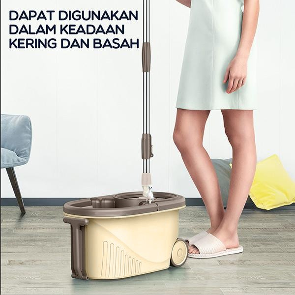 Alat Pel Lantai Kain Fiber dengan Ember Spin Mop Membilas - BCT704