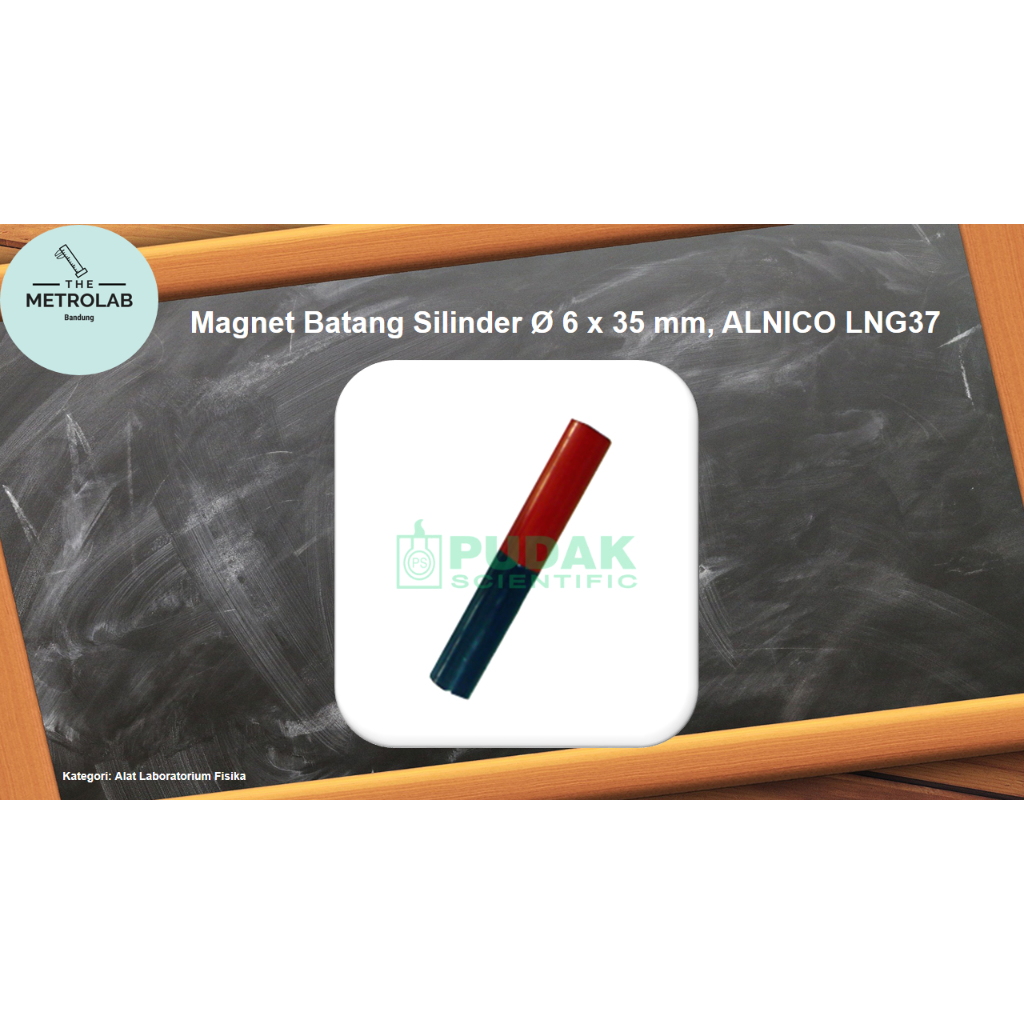Magnet Batang Silinder diameter 6 x 35 mm, ALNICO LNG37 | Merah-Biru