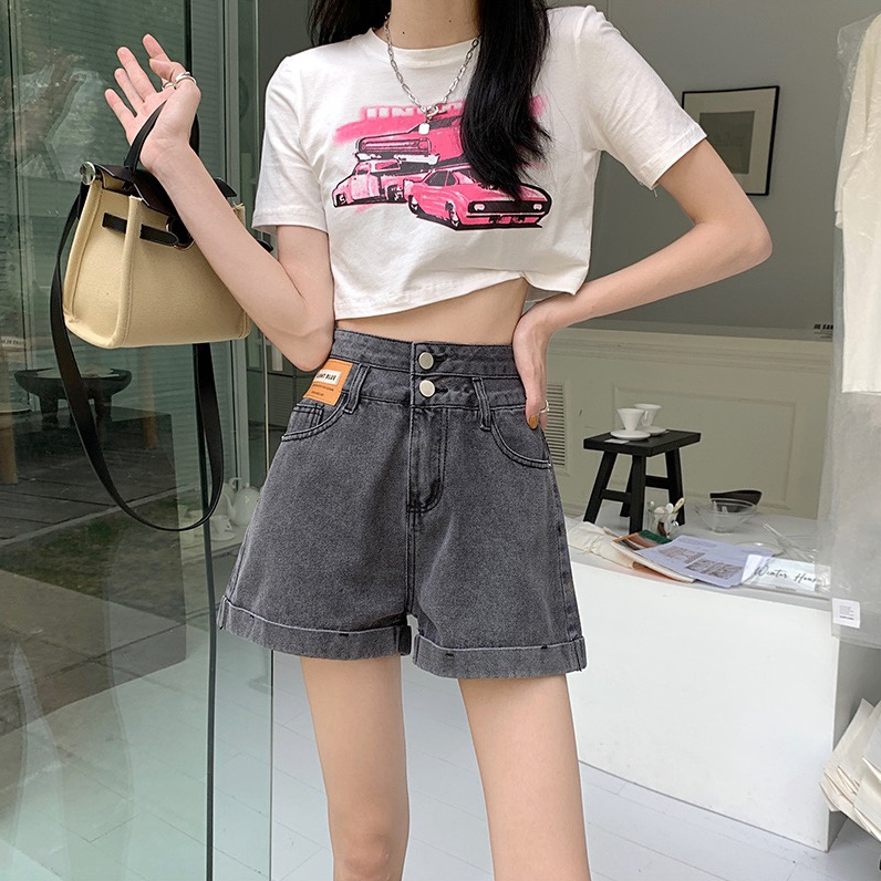 Celana Pendek Denim Wanita High Waist  Korean Style Celana Longgar