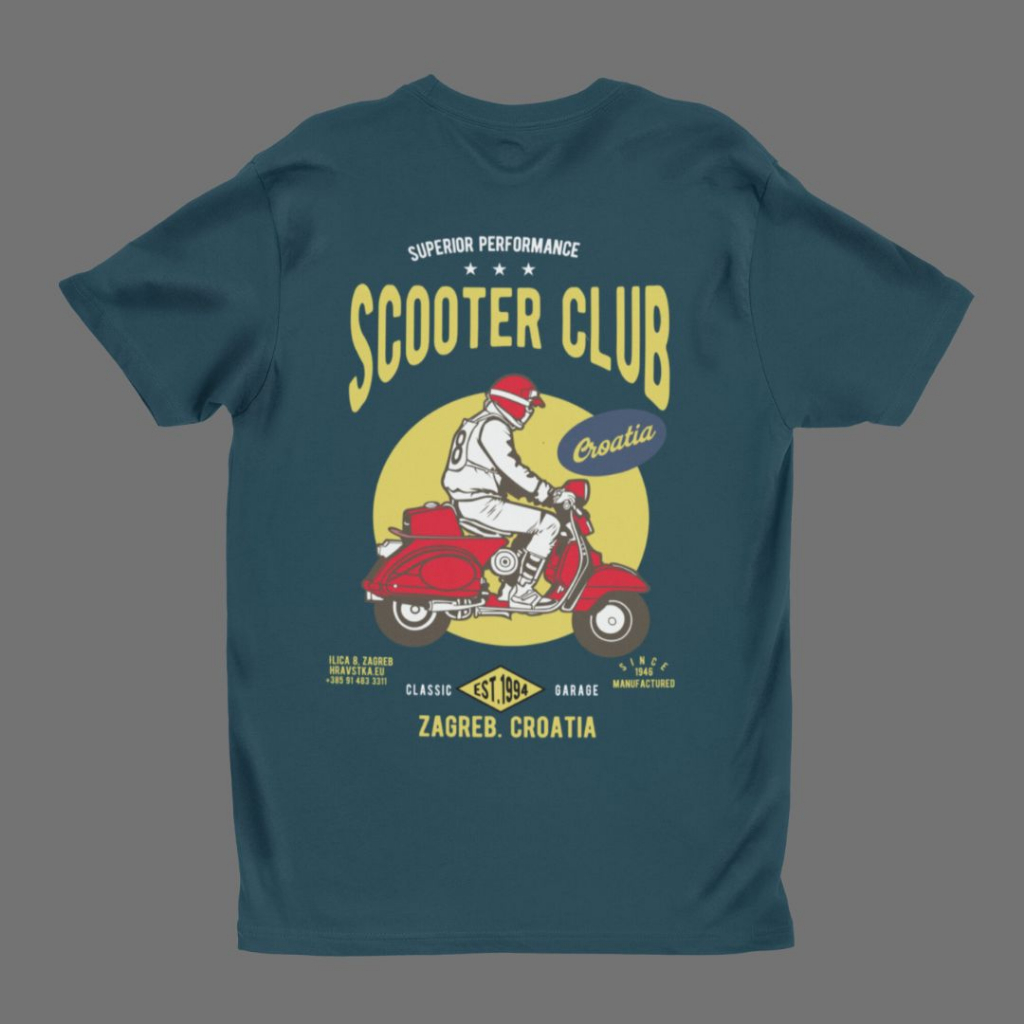 Kaos Retro Vintage Classic Scooter Motovespa Club Croatia Navy Blue