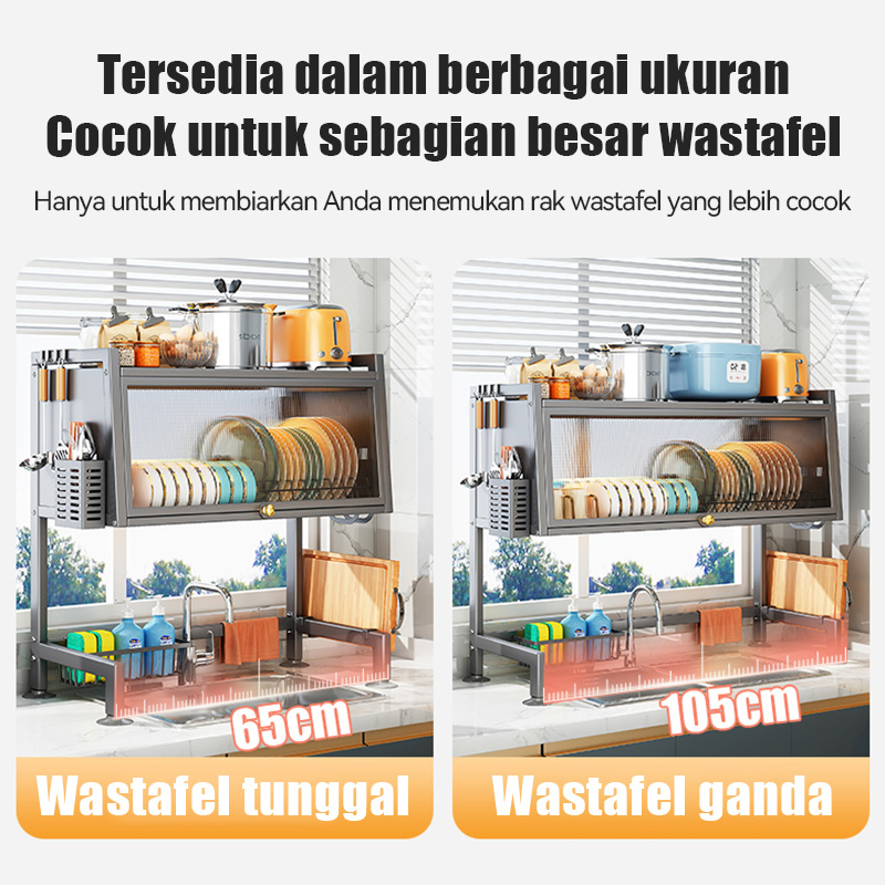 Rak Piring Penutup Rak Dapur Wastafel Rak Cuci Piring Stainless Multi-fungsi Dengan