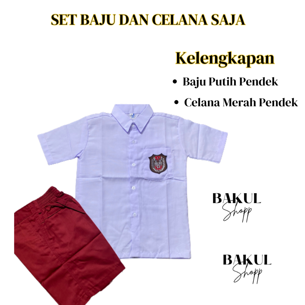 setelan seragam sekolah anak sd merah putih laki laki celan pendek + baju pendek lengkap