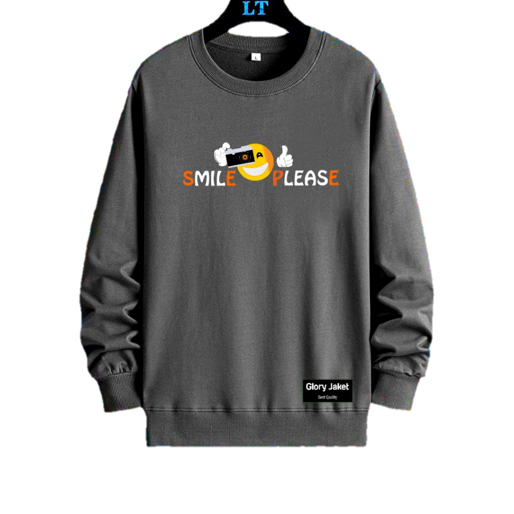 Sweater Crewneck Wanita Pria Unisex SMILE FLEASE M L XL XXL 15 Warna
