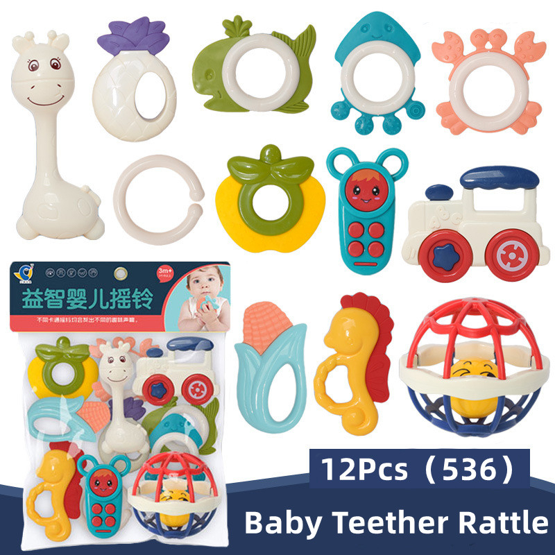 Gigitan Bayi Teether Bola Manhattan Mainan Tether Rattle Bayi Dengan Karet Lembut|  Mainan Sensori Anak| Isi 6pcs Mainan Gigitan Bayi Sensory Handball Mandi Bola Bath Toys