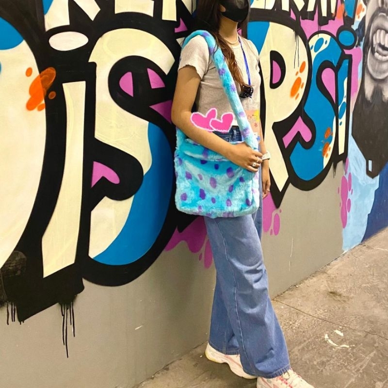 TAS Selempang bulu KOREA TALI PANJANG Y2K shein (BERBAGAI WARNA)