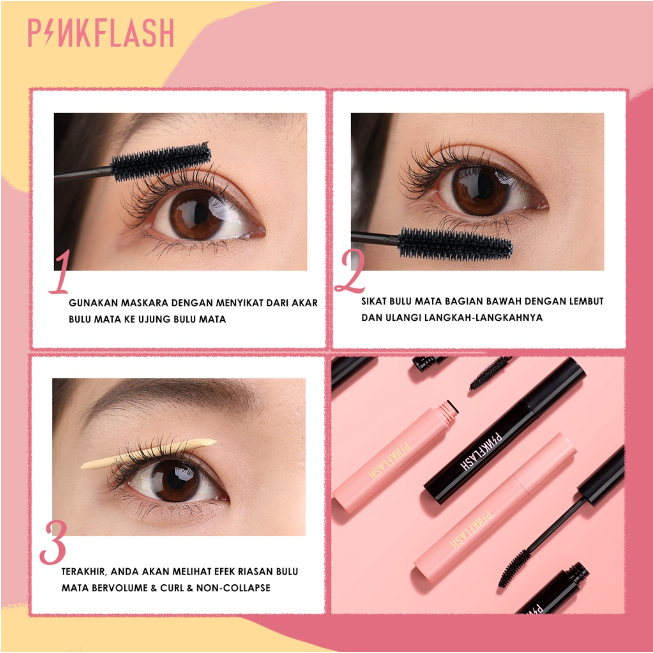 Pinkflash Maskara Day &amp; Night Tahan Air Hypercurl Mascara Lengthening Volume Longlasting Mascara