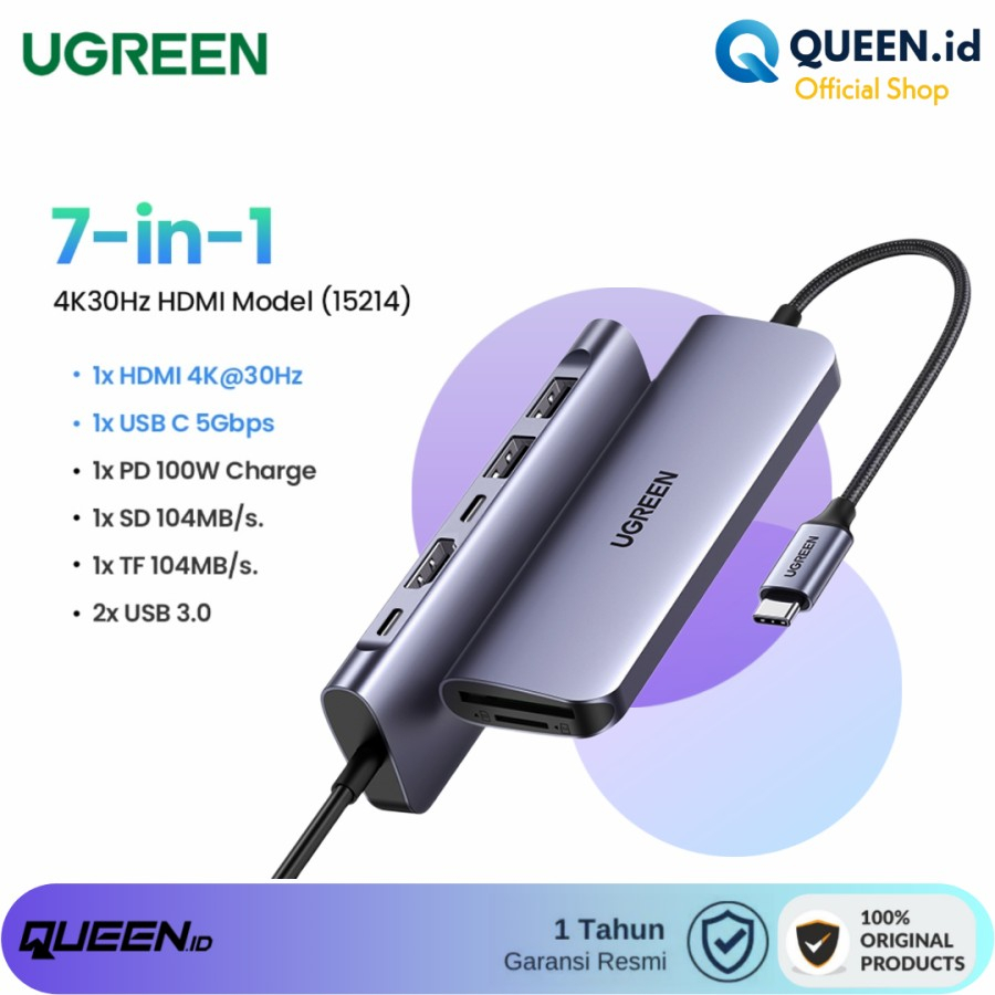 UGREEN Adapter HUB 7in1 USB TYPE C To C HDMI USB 3.0 Multi Port 15214