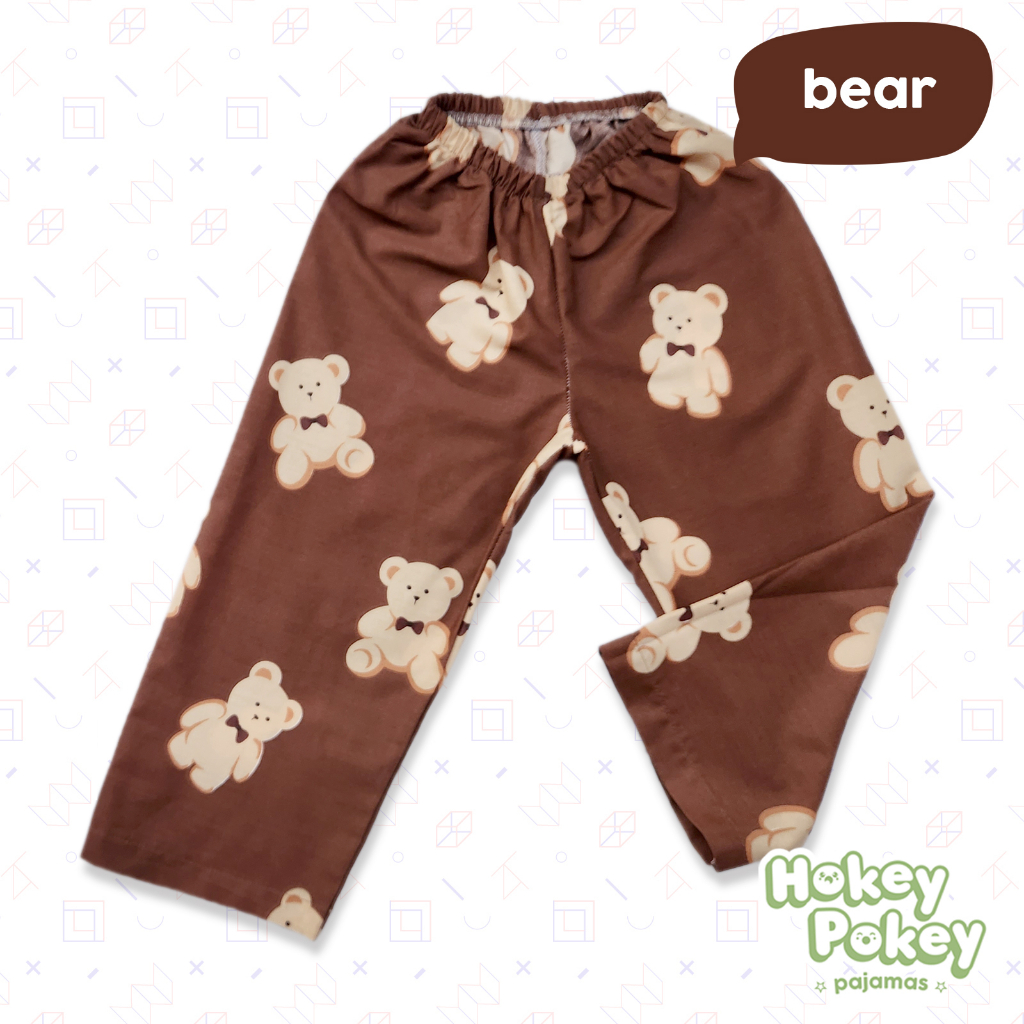 Setelan Baju Tidur Piyama Anak Tanpa Kerah Motif Bear Coklat