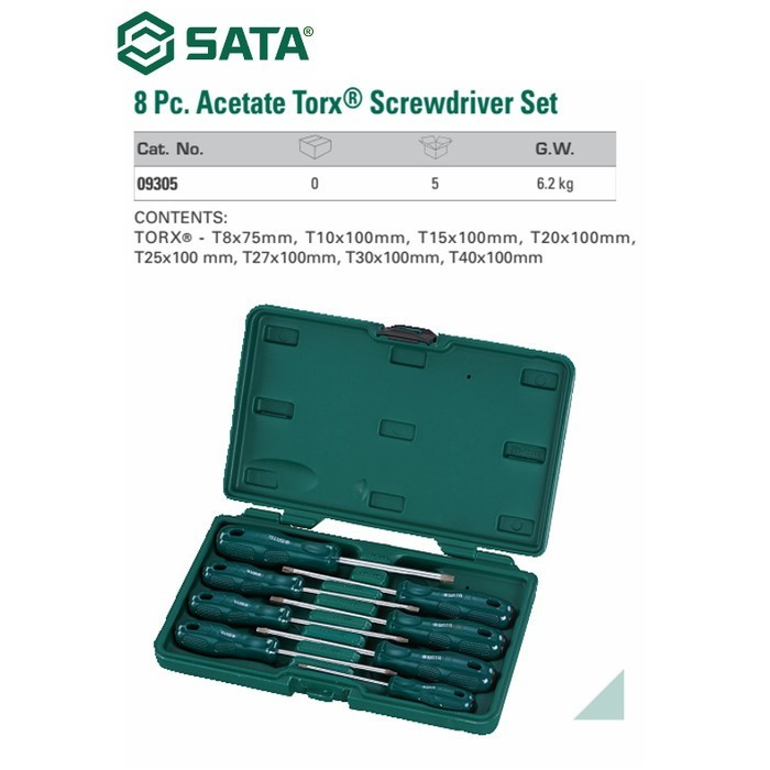 SATA OBENG SET 09305 8PC Sata ACETATE TORX SCREWDRIVER SET BOX 8 pcs SATA 09035