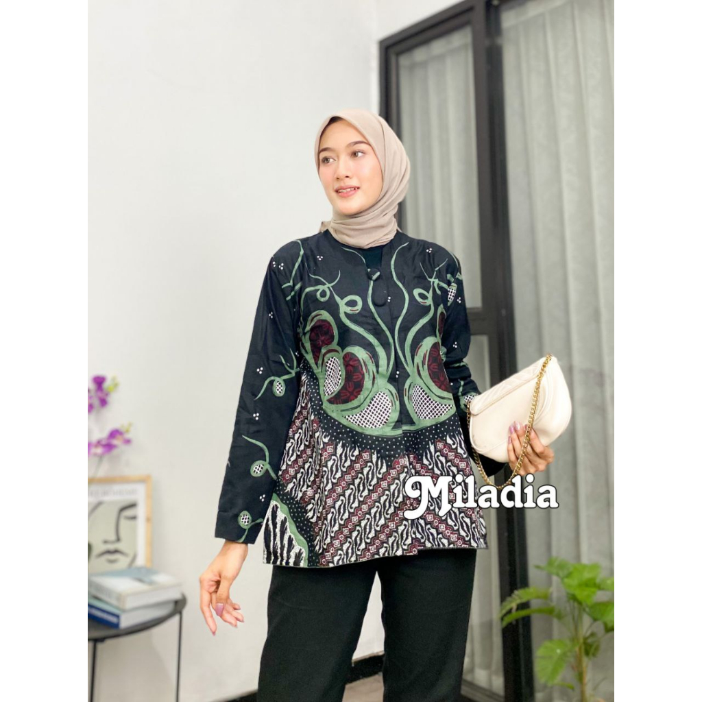 Baju Batik Wanita Atasan Blus Batik Kerja Lengan Panjang