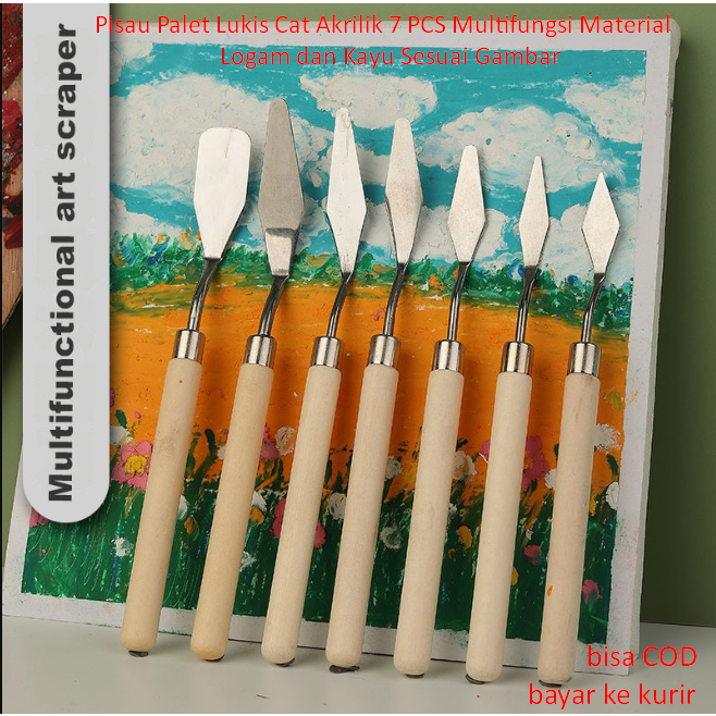 

Pisau Palet Lukis Cat Akrilik 7 PCS Multifungsi Material Logam dan Kayu Sesuai Gambar