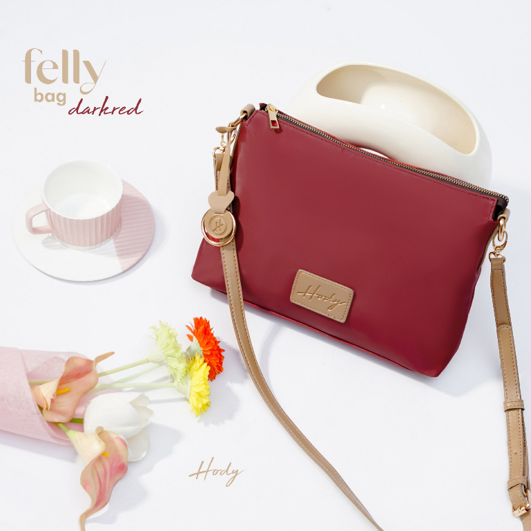 Tas Wanita Selempang Kekinian HODY Felly Bag Sling Bag Premium Waterproof Darkred Dark Red Merah Tua