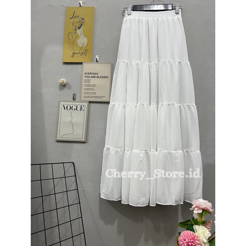 Cherry _ rok beraksen 4 susun ceruty | skirt korean style | rok panjang wanita