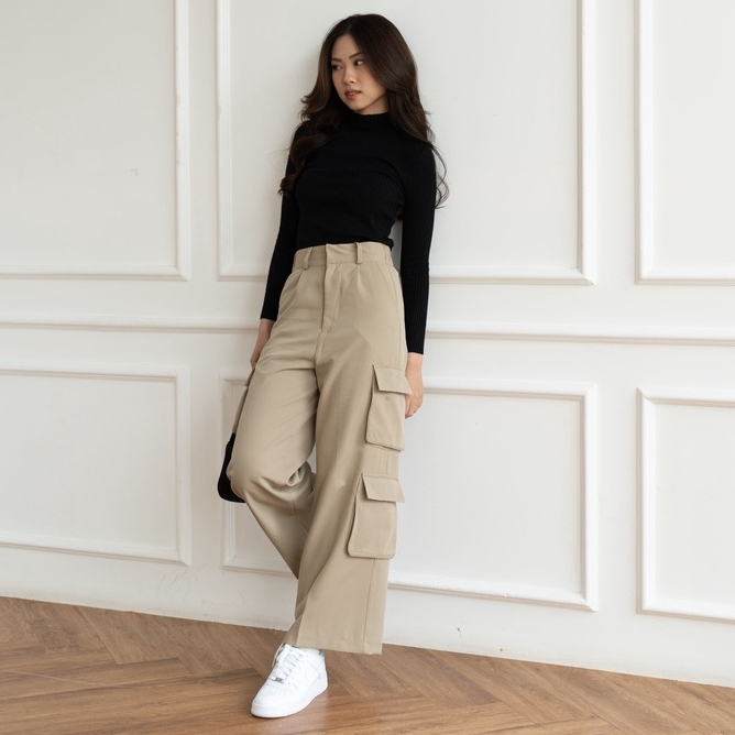 Moro Cargo Wide Pants - Celana Panjang Korean Wanita - Cargo Pants - High Waist &amp; Casual