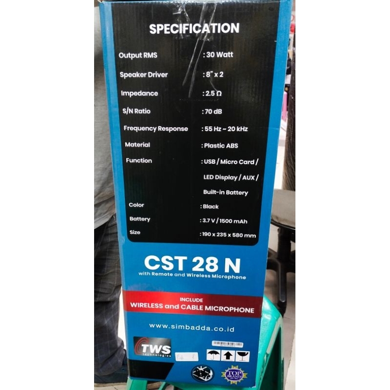 SPEAKER KARAOKE BLUETOOTH SIMBADDA CST 28N BONUS 2 MIC (WIRELESS AND CABLE) + TWS