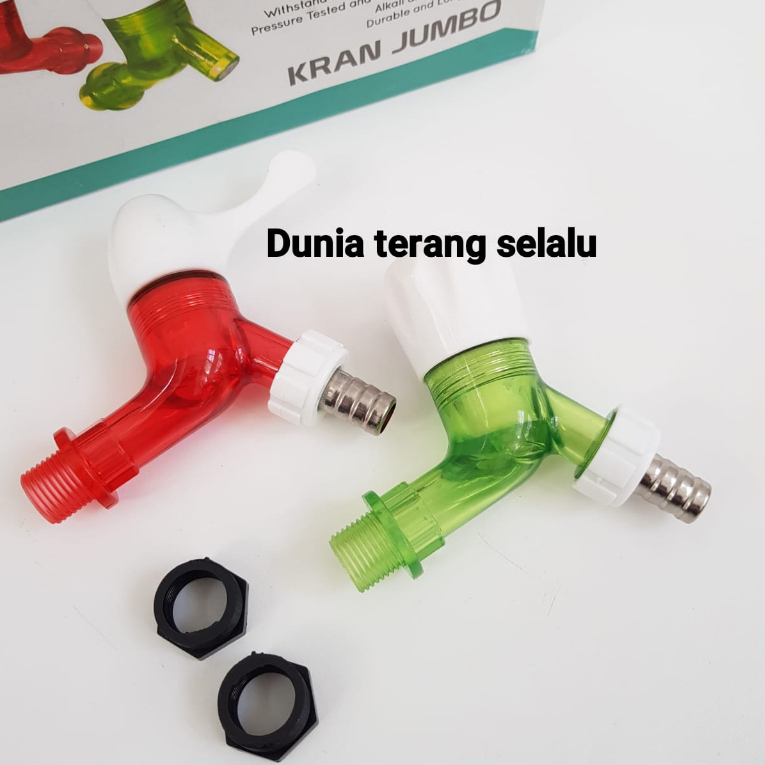 Kran Tembok PVC Jumbo VOXY Transparan 1/2 verloop 3/4 in pegangan Engkol dan Mahkota ujung Taman dan polos - Kran Jumbo model sanho malaysia - Kran Plastik Bagus 1/2in 3/4in VOXY