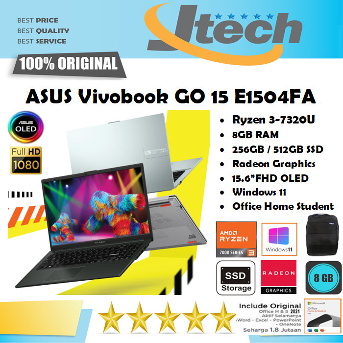 ASUS Vivobook Go 14 E1504FA - Ryzen 3-7320U - 8GB - 256GB/512GB SSD - 15.6&quot;FHD OLED - W11 - OHS