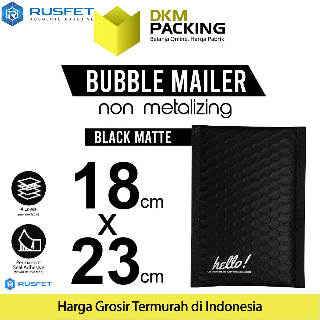 

AMPLOP BUBBLE WRAP BLACK 18x23cm RUSFET HITAM ENVELOPE BUBBLE BAG MAILER PREMIUM TERMURAH / SATUAN