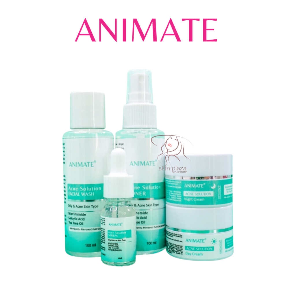 ANIMATE Acne Solution Series Paket 5in1 Facial Wash Toner Serum Day Night Cream Skincare Wajah