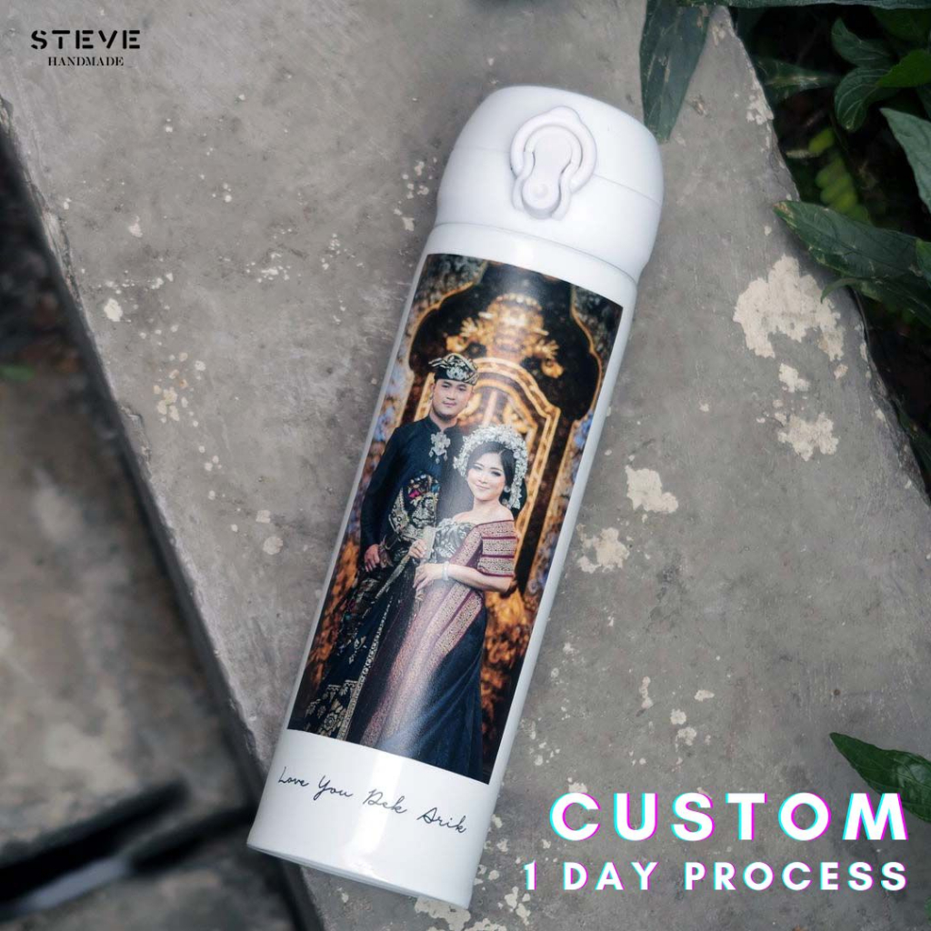 Tumbler Botol Minum Vacuum Flask TM0308 White Stainless Steel Custom Grafir Nama Logo