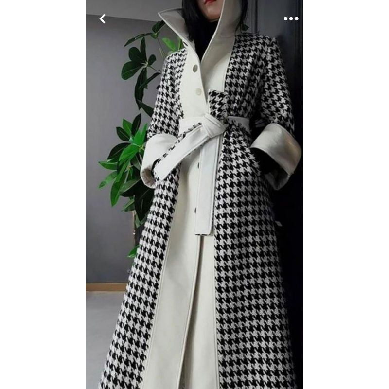 tweed houndstooth white leather taglabel coat