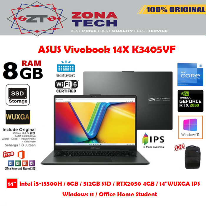 ASUS Vivobook 14X K3405VF - i5-13500H - 8GB - 512GB - RTX2050 4GB - 14&quot;WUXGA IPS - W11 - OHS