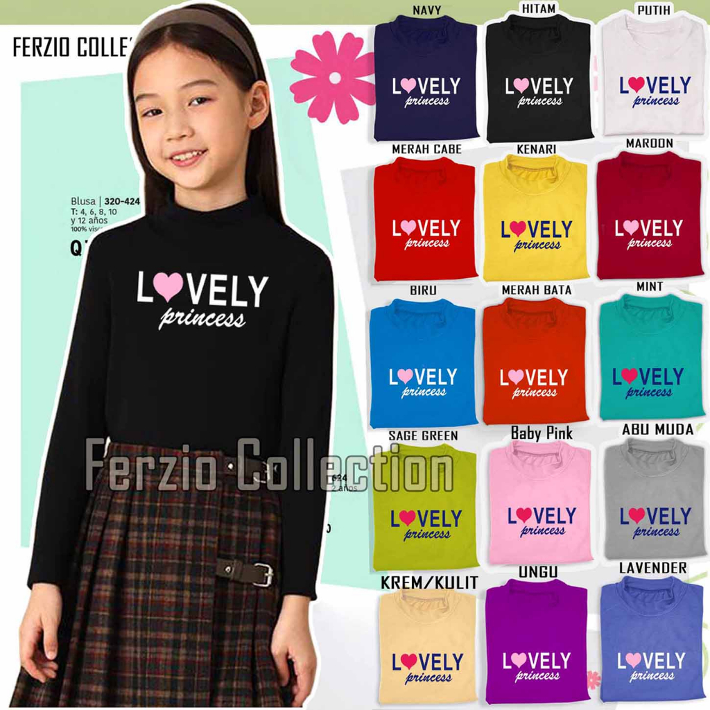 Kaos Sporty/Strech/kaos pantai Anak perempuan Lengan Panjang Motif Lovely Princess