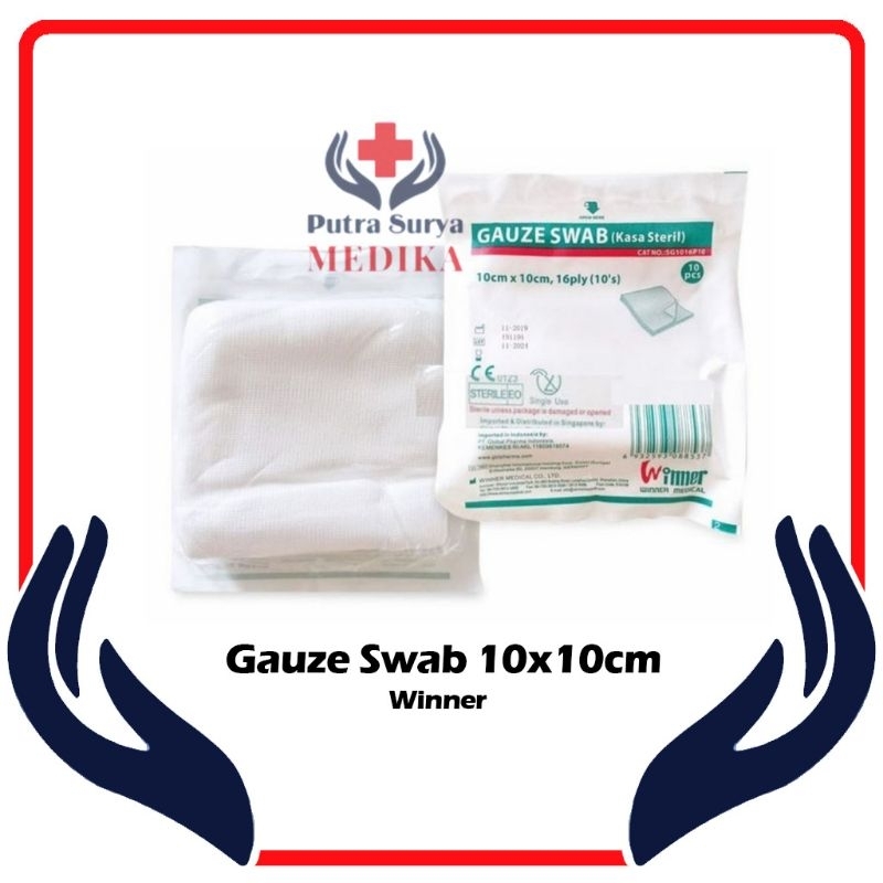 Gauze Winner | Kasa Steril 16ply 10cm x 10cm Pack isi 10pcs