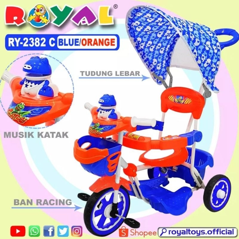 BECAK SEPEDA RODA TIGA TRICYCLE STROLLER ROYAL 2382 CANOPY KANOPI ANAK