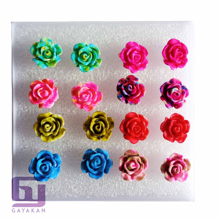 Isi 16 Pcs (8 Pasang) Anting Tusuk Korea Besi Fashion Seri Mawar Multi Warna