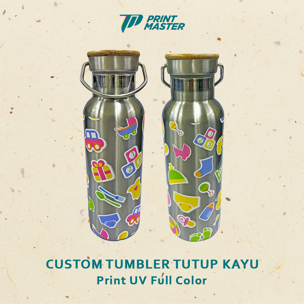 Custom Tumbler Tutup Kayu Souvenir/Promosi Print UV Full Color