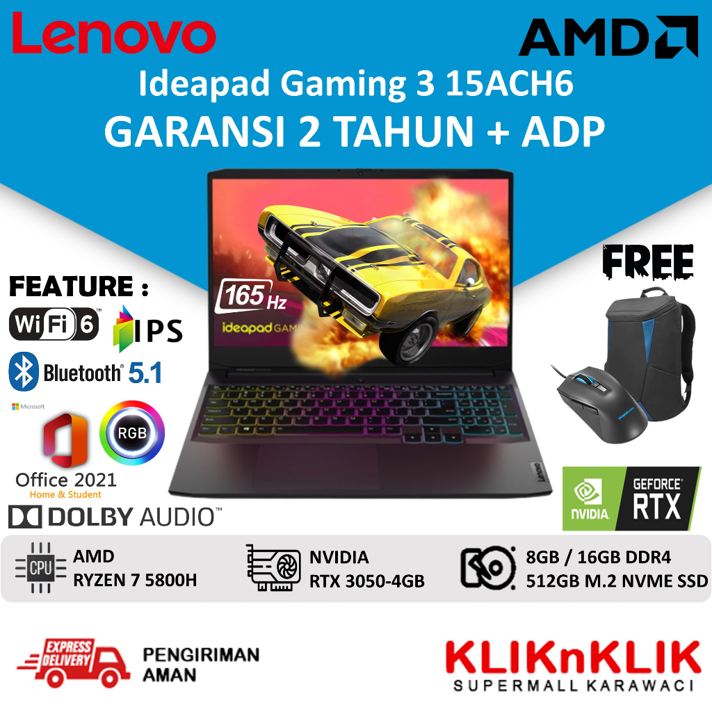 LENOVO IDEAPAD GAMING 3 15 RTX 3050 RYZEN 7 5800H 16GB 1TB SSD 165HZ WIN 11 OHS