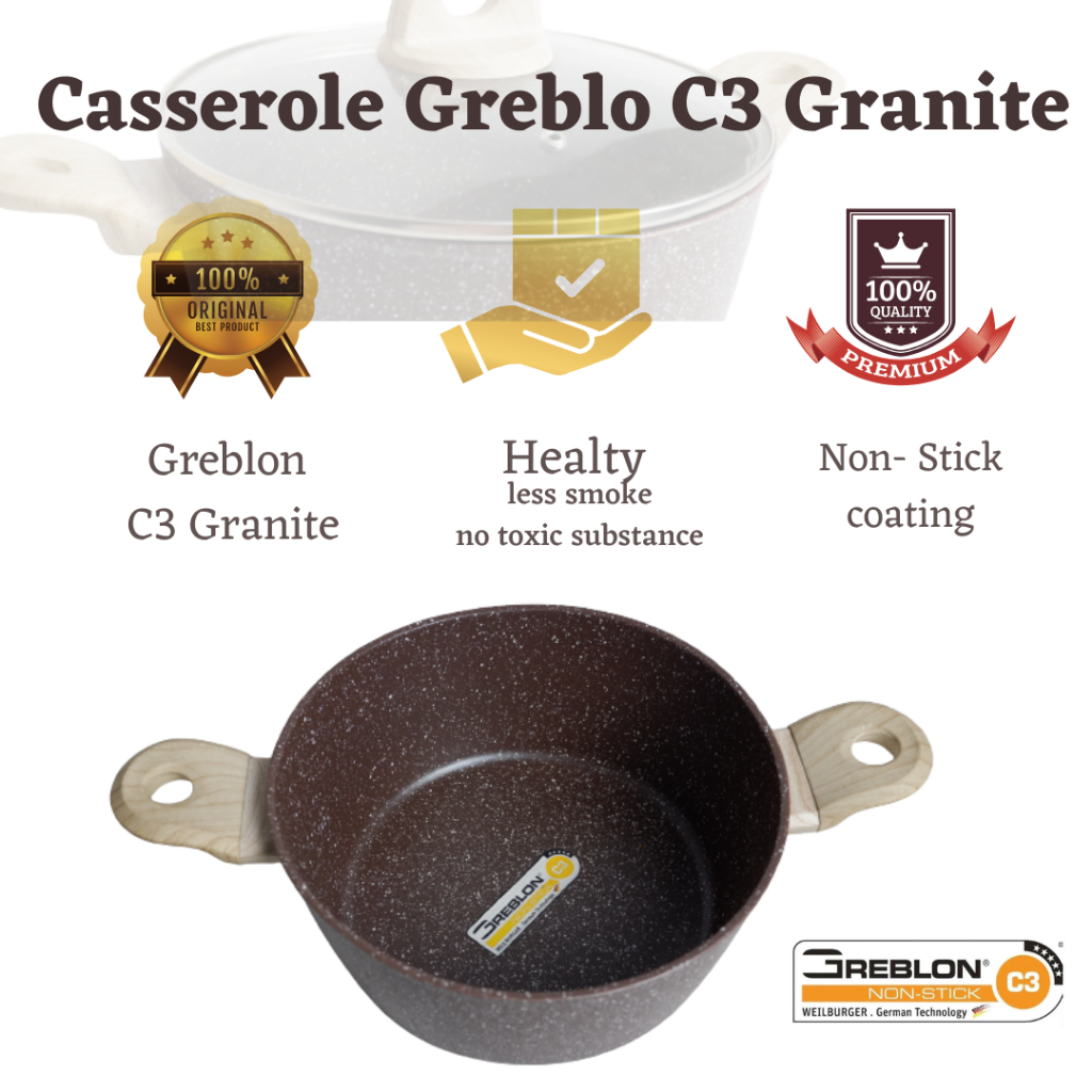 Panci Casserole 24cm Granite Granit Greblon C3 German Anti Lengket Dan Gores Alat Masak Serbaguna By Mykochen.ina