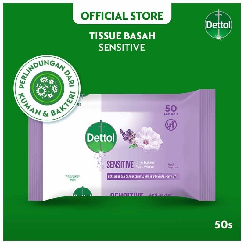 Dettol Wet Wipes Anti Bacterial Isi 50s - Sensitive Tisu Basah / Tissue  Basah