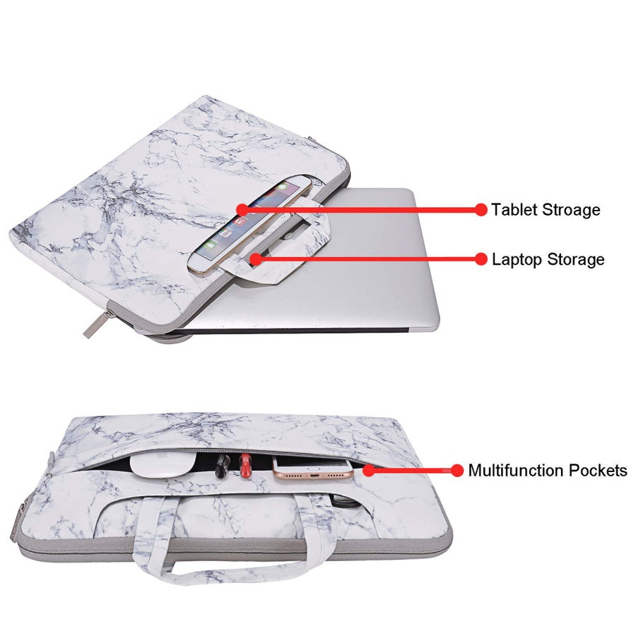 Tas Laptop Selempang Mosiso Shoulder Strap White Marble Size 13 14 15 16 inch