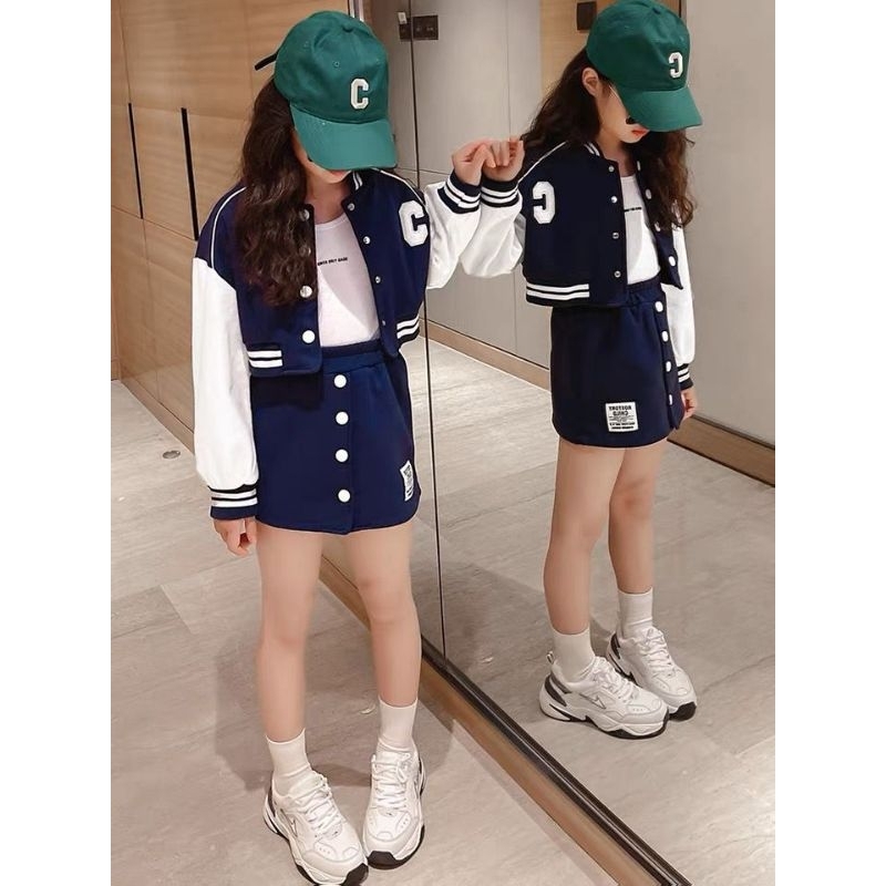 JS32 setelan sporty baseball jaket rok anak perempuan / baju anak tanggung / baju anak cewek