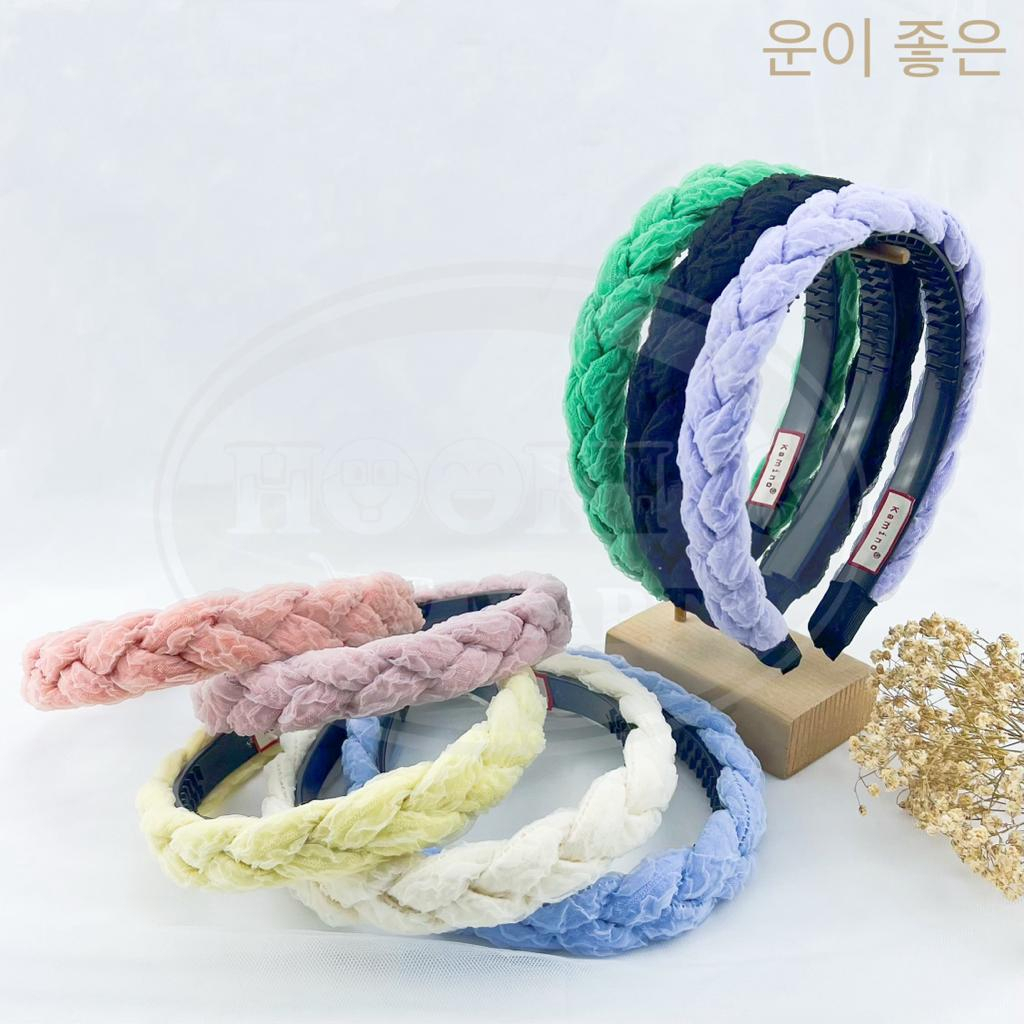 HK Bando Korea FLUFFY TWEED Headband / Aksesoris Rambut Kepang Bantal Premium