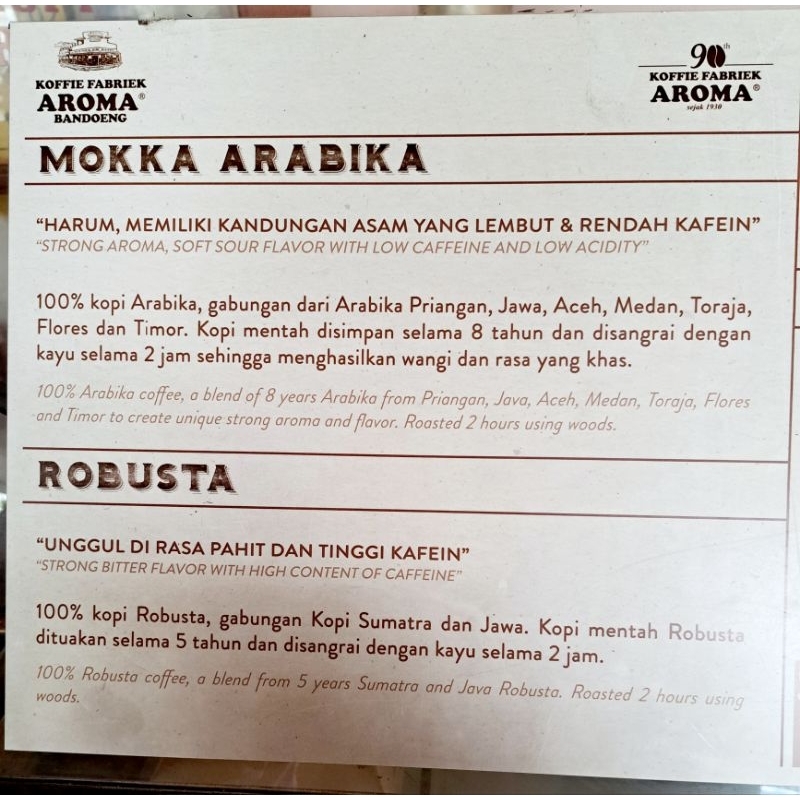 

KOPI AROMA ARABIKA [Mocha Arabika] 250GR ASLI KOFFIE PABRIK BANDUNG BANCEUY