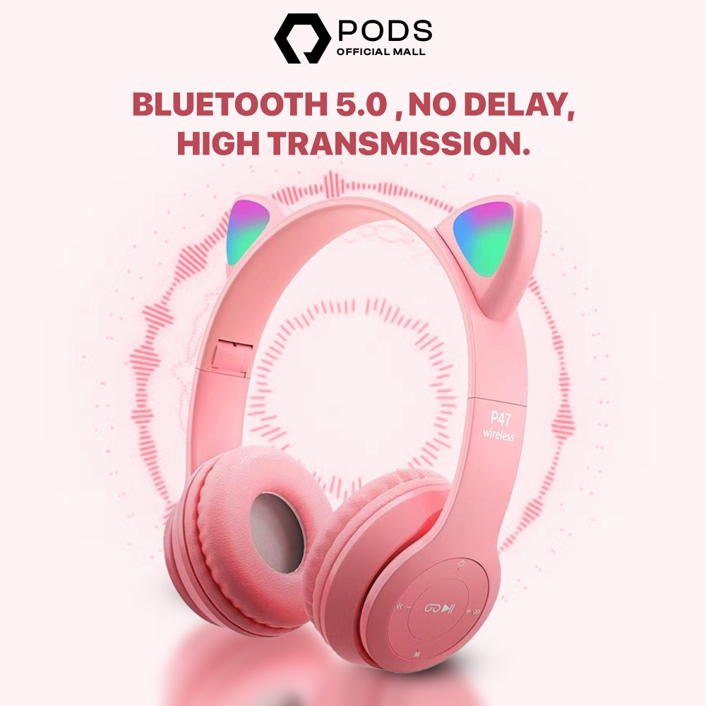 [PRODUK TERVIRAL 2023!] The Pods Headphone GAMING HEADSET M247 Earphone Cat Bluetooth Wireless - Bluetooth 5.0 Premium Wireless Headphone Lucu Kucing Bluetooth LED Wireless Light TWS Earpods Hifi for IOS &amp; Android by Pods Indonesia