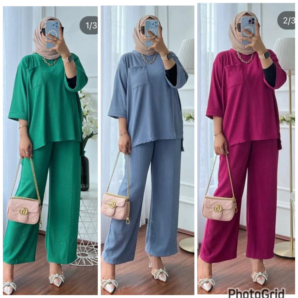 setelan celana  wanita setcel wanita knit merk clarke set daily oversize hanover