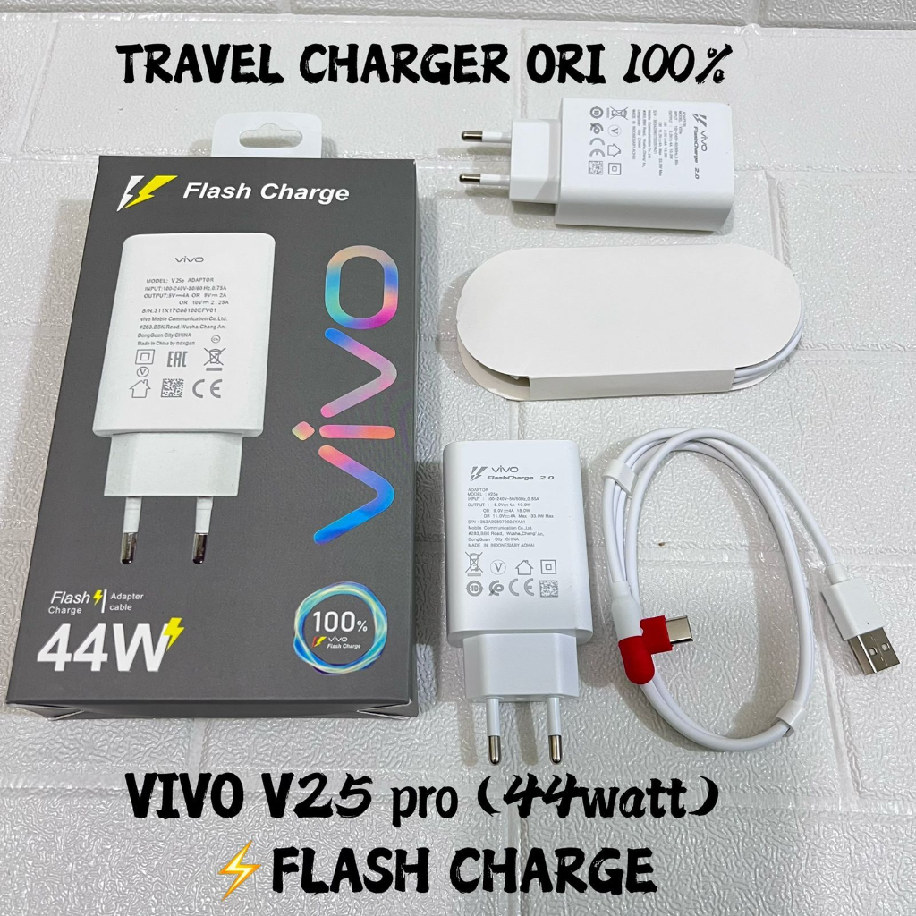 Travel Charger Vivo V25 Pro 44W Support FlashCharge/ Vivo V11 PRO 3.0 QUALCOMM Casan Vivo 3.0A QC + Kabel Data Micro FAST CHARGER FAST CHARGING