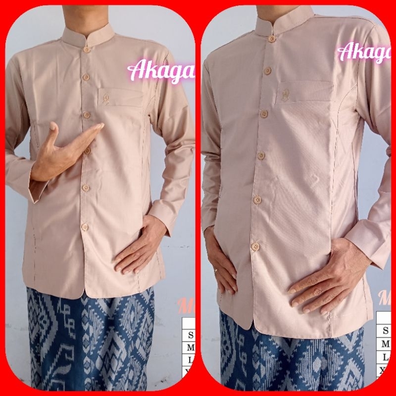 Baju Koko Muslim Pria Dewasa Superior Motif Polos Lengan Panjang Warna Mocca Bahan Toyobo Adem Size 