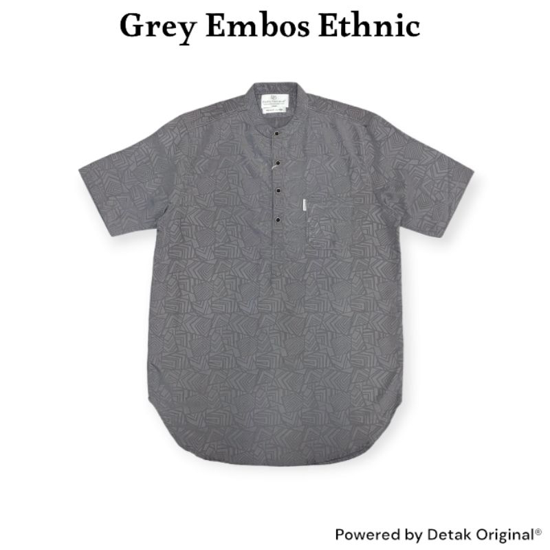 GREY EMBOS ETHNIC - Kemeja Kurta Pria Lengan Pendek Katun Wollpeach by Detak Original