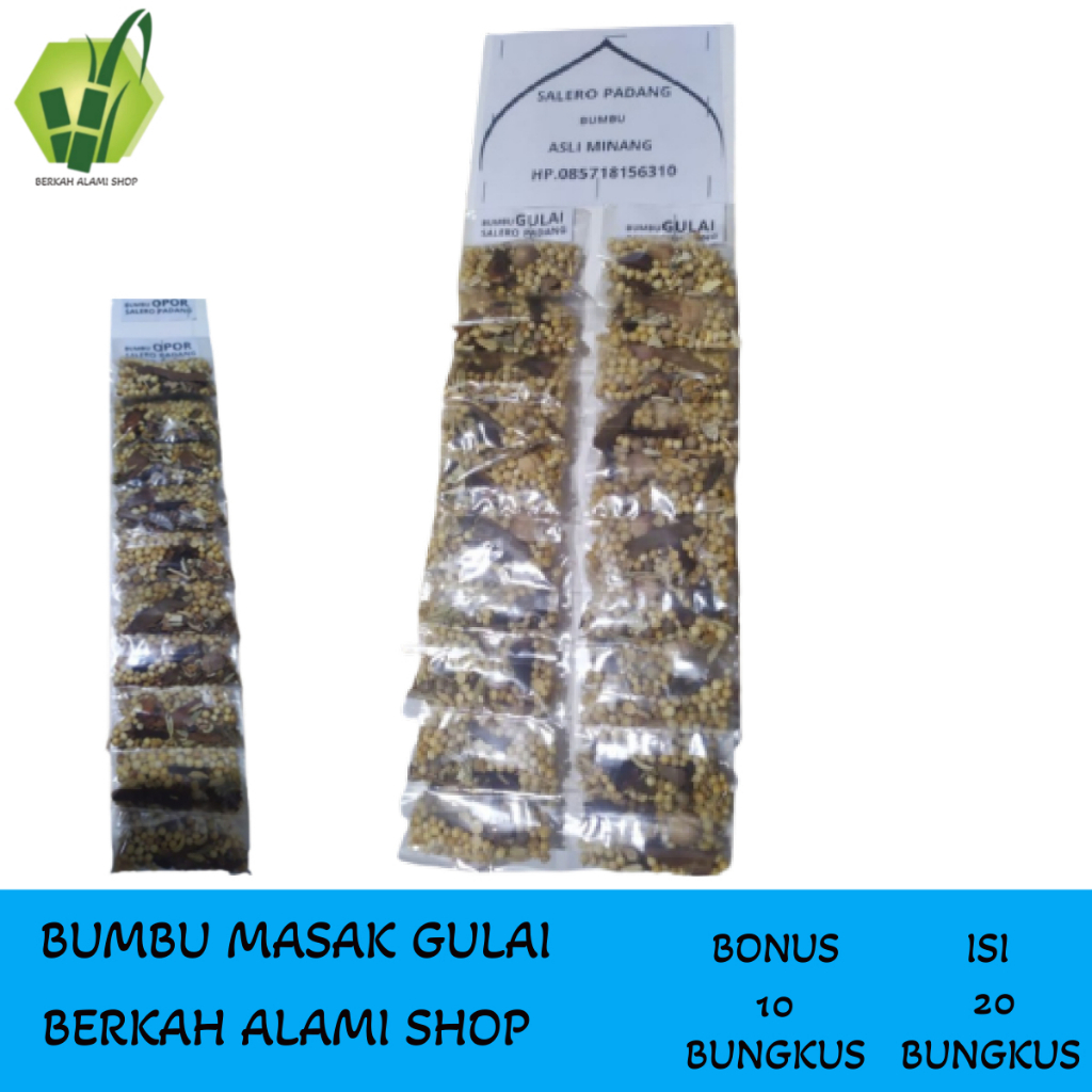 

PAKET Bumbu Masak Rempah Kering Rencng Rentengan GULAI SALERO PADANG Isi 20 Bungkus Dan 10 Bungkus