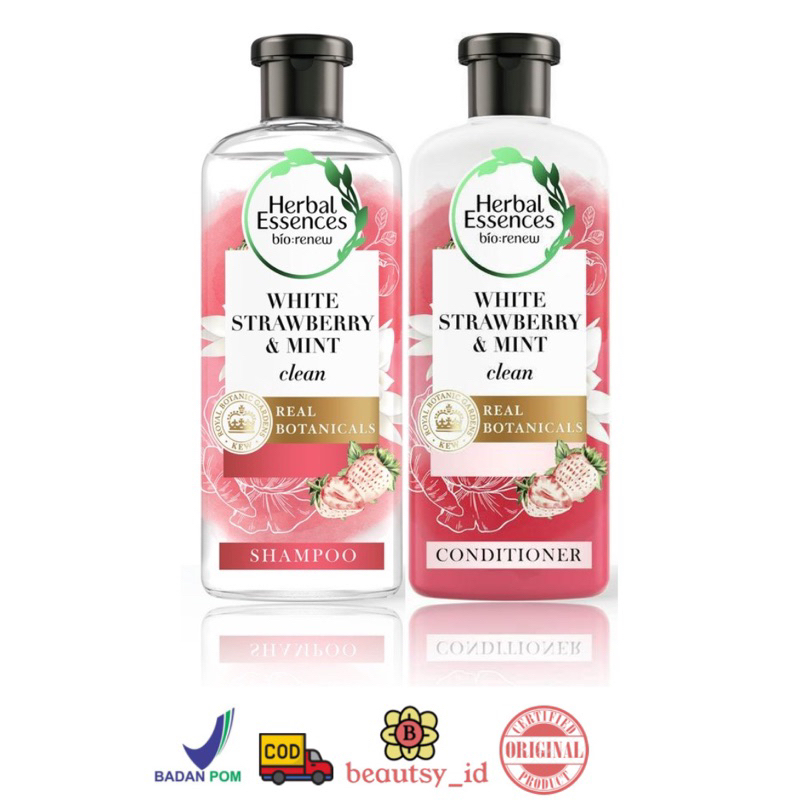 Herbal Essences Bio Renew White Strawberry Mint Clean Real Botanicals Shampoo Conditioner Sampo Kondisioner 400ml 240ml Original BPOM COD