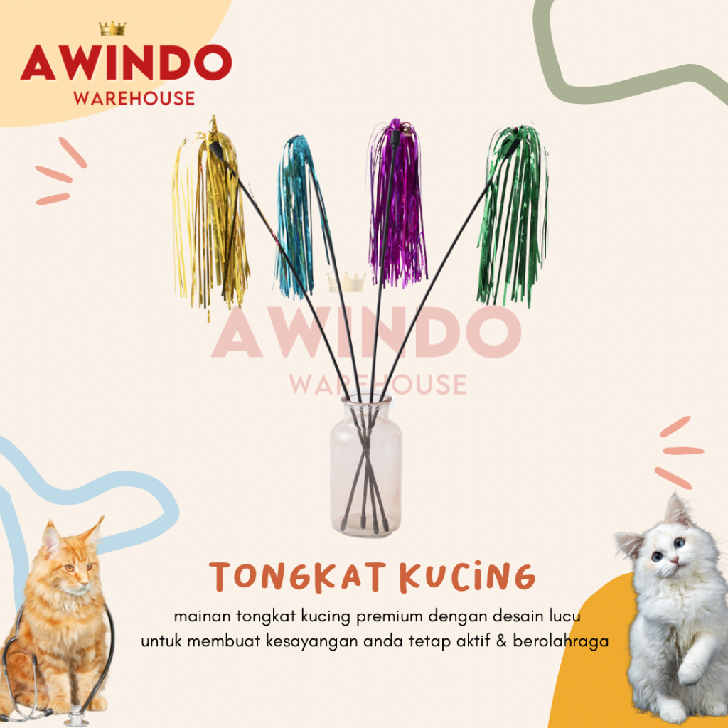 TONGKAT MAINAN KUCING MOTIF 19 CHEER - Premium Mainan Tongkat Bulu Kucing Lonceng Interaktif Stick Chaser