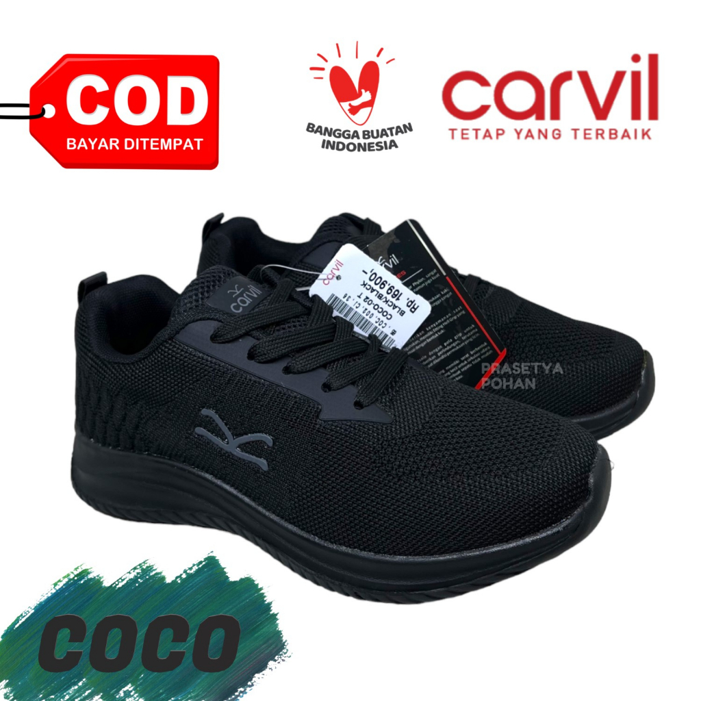 Sepatu Sekolah TK SD SMP Anti Slip Original Carvil - Sepatu Anak Laki dan Perempuan TK SD SMP - Hitam Putih Strap