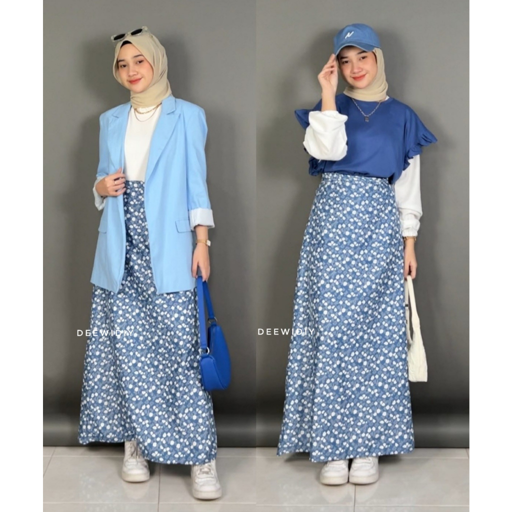 ROK MOTIF BUNGA KOREA / ROK A-LINE PANJANG WANITA / ROK BUNGA VIRAL / JISOO SKIRT DEEWIDIY