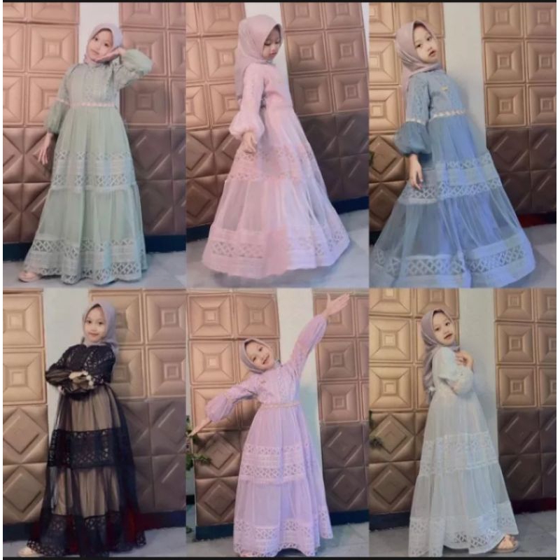 Gamis Pesta Anak Perempuan Bahan Brukat Tile Premium Ukuran S.M.L.XL Terlaris 2023